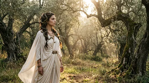 Gorgon Priestess in Sunlit Olive Grove
