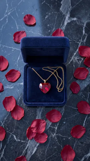Ruby Heart Necklace in Navy Velvet Box