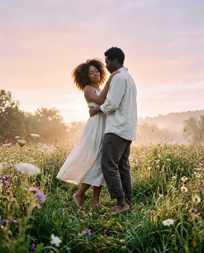 Couple Slow Dancing in Wildflower Meadow