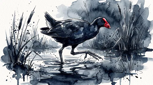 Watercolor Pukeko Bird in Marsh