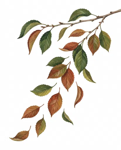 Gouache Branch With Falling Leaves