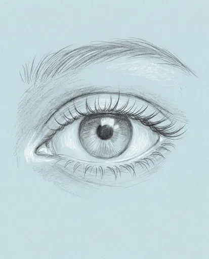 Pencil Sketch of Eye on Blue Paper