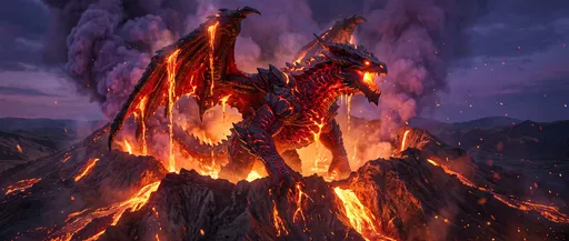Magma Dragon Emerging From Volcanic Crater