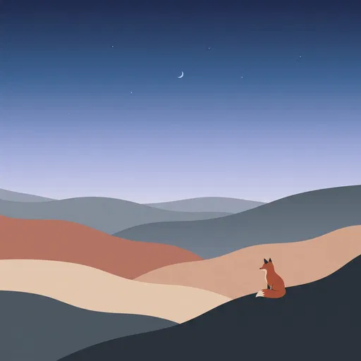 Minimalist Fox on Twilight Hills Illustration