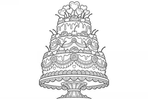 Three-Tier Valentine Cake Coloring Page