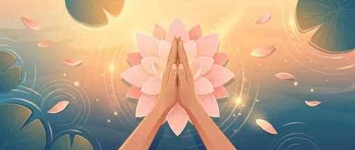 Praying Hands Over Pink Lotus Flower