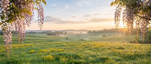Wisteria Framing a Sunrise Meadow