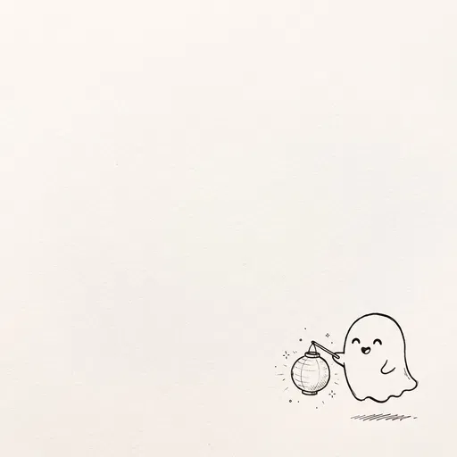 Cute Ghost Holding Paper Lantern Sketch