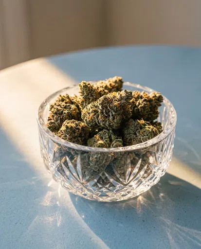 Cannabis Flower Buds in Crystal Bowl