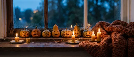 Cozy Halloween Windowsill With Mini Pumpkins