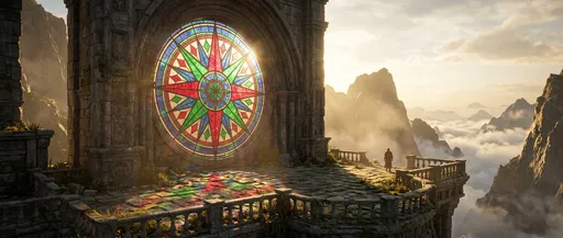 Stained Glass Compass Rose in Mountain Temple