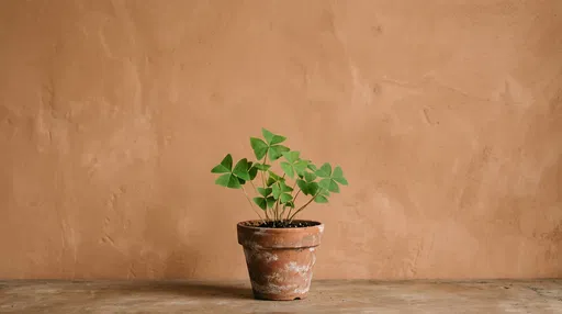 Potted Shamrock Against Clay Wall