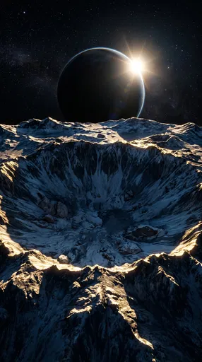 Solar Eclipse Over Lunar Polar Crater
