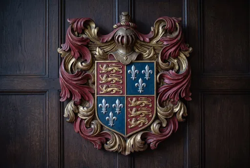 Carved Wooden Heraldic Crest Plaque