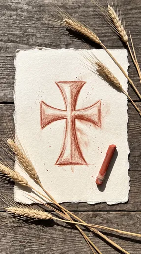 Red Chalk Cross Drawing With Wheat