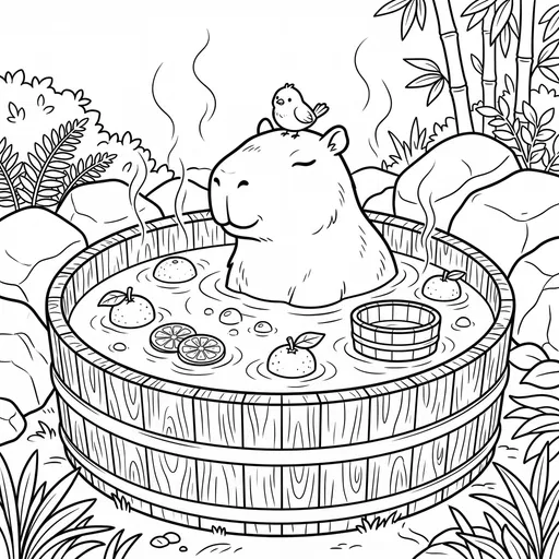 Capybara Hot Spring Coloring Page