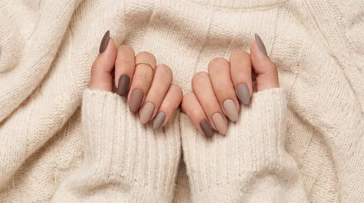 Matte Neutral Almond Nails on Sweater