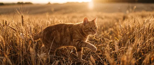 Orange Tabby Cat in Sunset Field