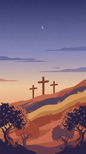 Three Crosses on Twilight Hillside Illustration