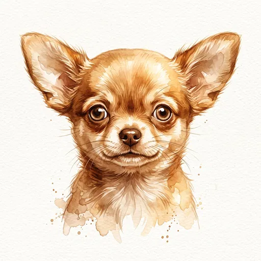 Sepia Watercolor Chihuahua Puppy Portrait