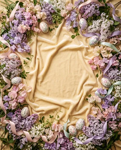 Spring Floral Border on Yellow Velvet Flatlay