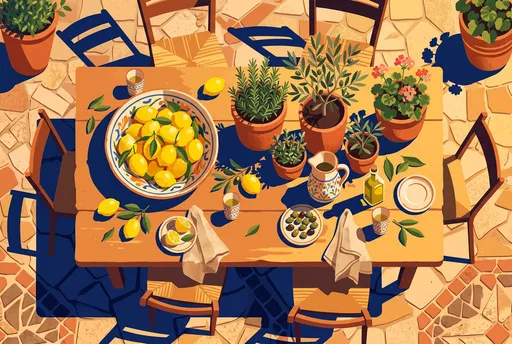 Mediterranean Courtyard Table With Lemons