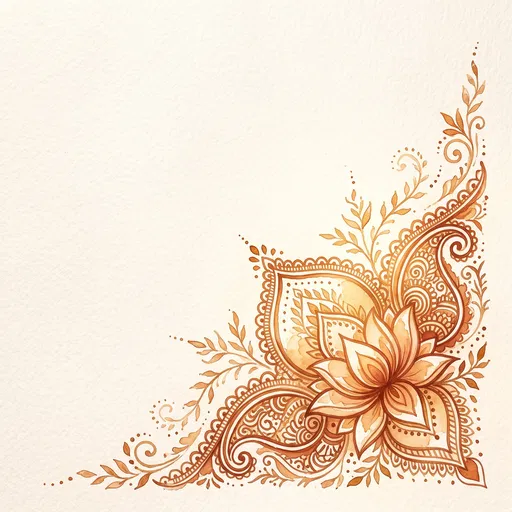 Watercolor Lotus Mehndi Corner Border