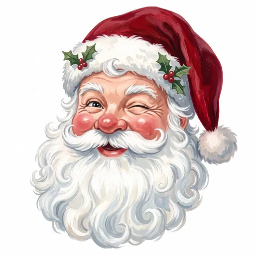 Winking Santa Claus Gouache Illustration