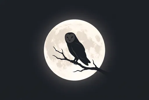 Barn Owl Silhouette Against Full Moon