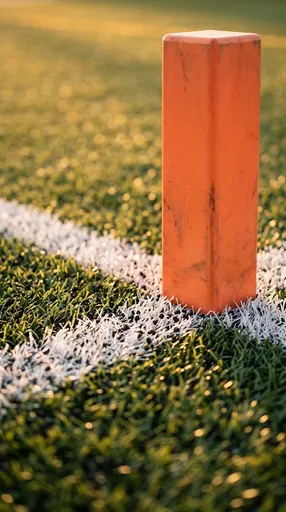 Orange Football Pylon on Turf at Sunset
