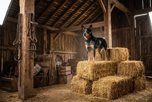 Texas Heeler Dog on Hay Bales
