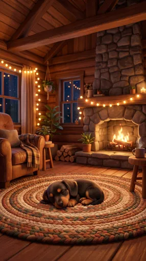 Sleeping Dachshund Puppy in Cozy Cabin