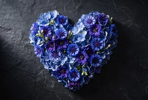 Blue Floral Heart on Dark Slate