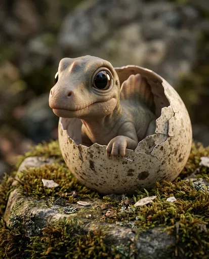 Cute Baby Spinosaurus Hatching From Egg
