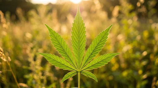 Backlit Green Cannabis Leaf at Sunset