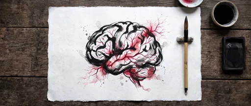 Sumi-e Ink and Watercolor Brain Painting