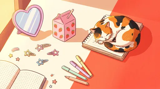 Sleeping Calico Cat On Cozy Desk