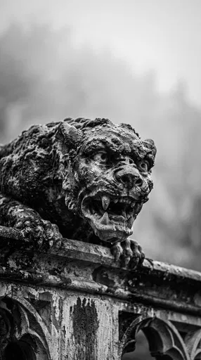 Monochrome Stone Gargoyle on Gothic Ledge