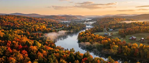 Autumn River Valley Panorama at Sunset