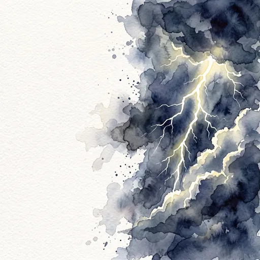 Watercolor Storm Clouds and Lightning Bolt