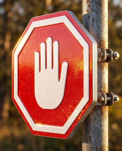 Red Reflective Stop Hand Sign on Pole