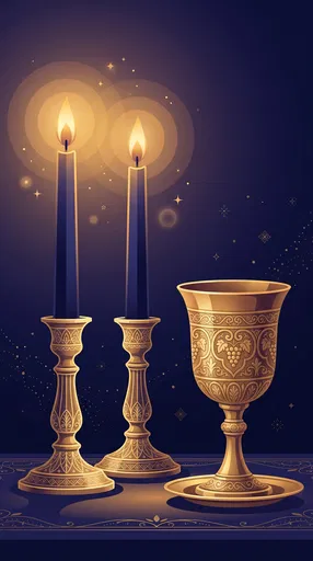 Ornate Shabbat Candles and Golden Goblet