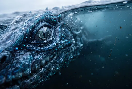 Bioluminescent Reptilian Sea Monster Underwater Close-Up