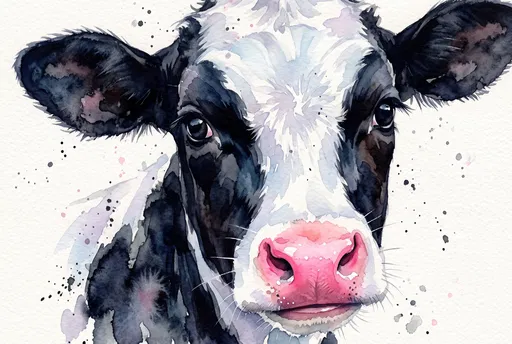 Watercolor Portrait of a Holstein Calf