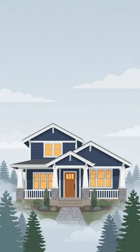 Navy Blue Craftsman House Vector Illustration