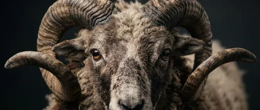 Tight Studio Portrait of Horned Sheep