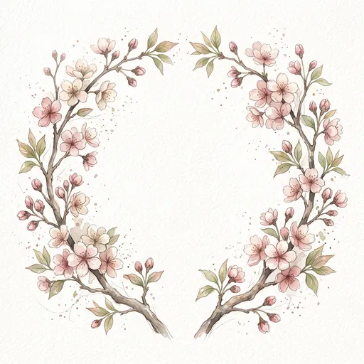Watercolor Cherry Blossom Botanical Frame