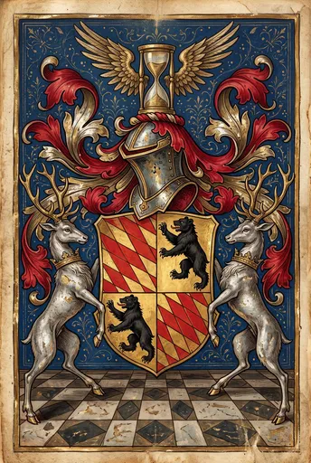Illuminated Armorial Crest with Silver Stags