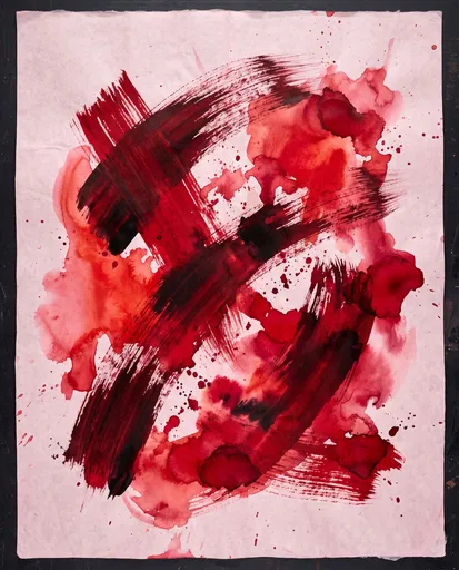 Red Ink and Watercolor on Paper