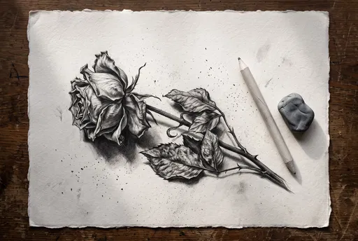 Charcoal Rose Drawing on Textured Paper